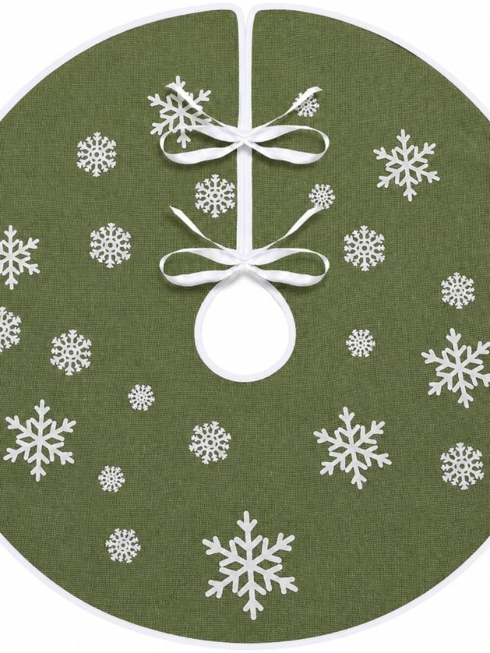 30 Inch Christmas Burlap Tree Skirt with White Snowflakes for Decorations